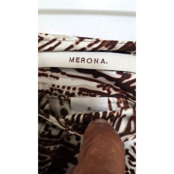 Merona Women's 100% Silk Brown & White Abstract Print A-Line Skirt Size 8 Lightw - Picture 6 of 8